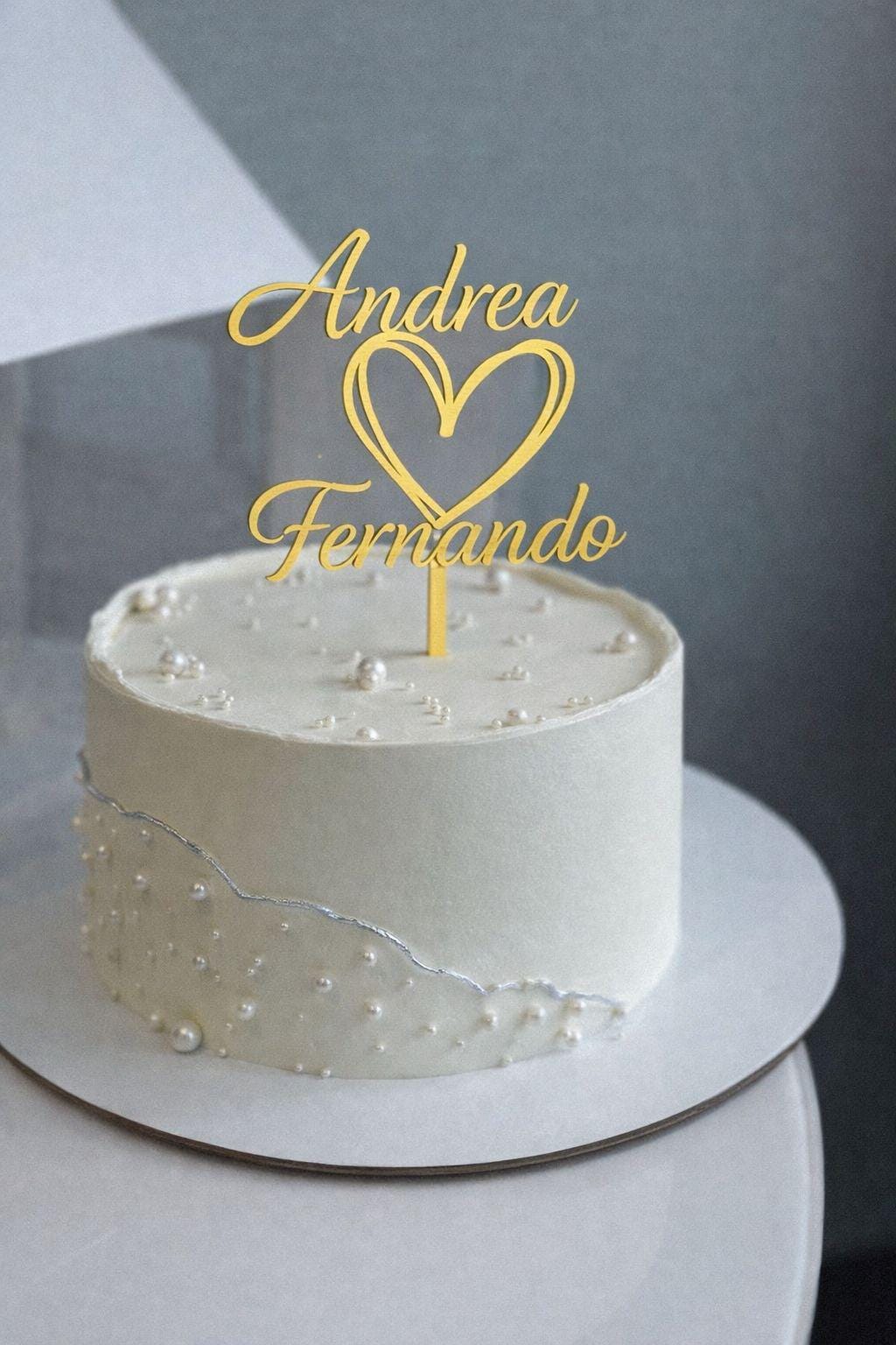 Custom Heart Script Wedding Cake Topper • Gold, Rose Gold, Silver, Black