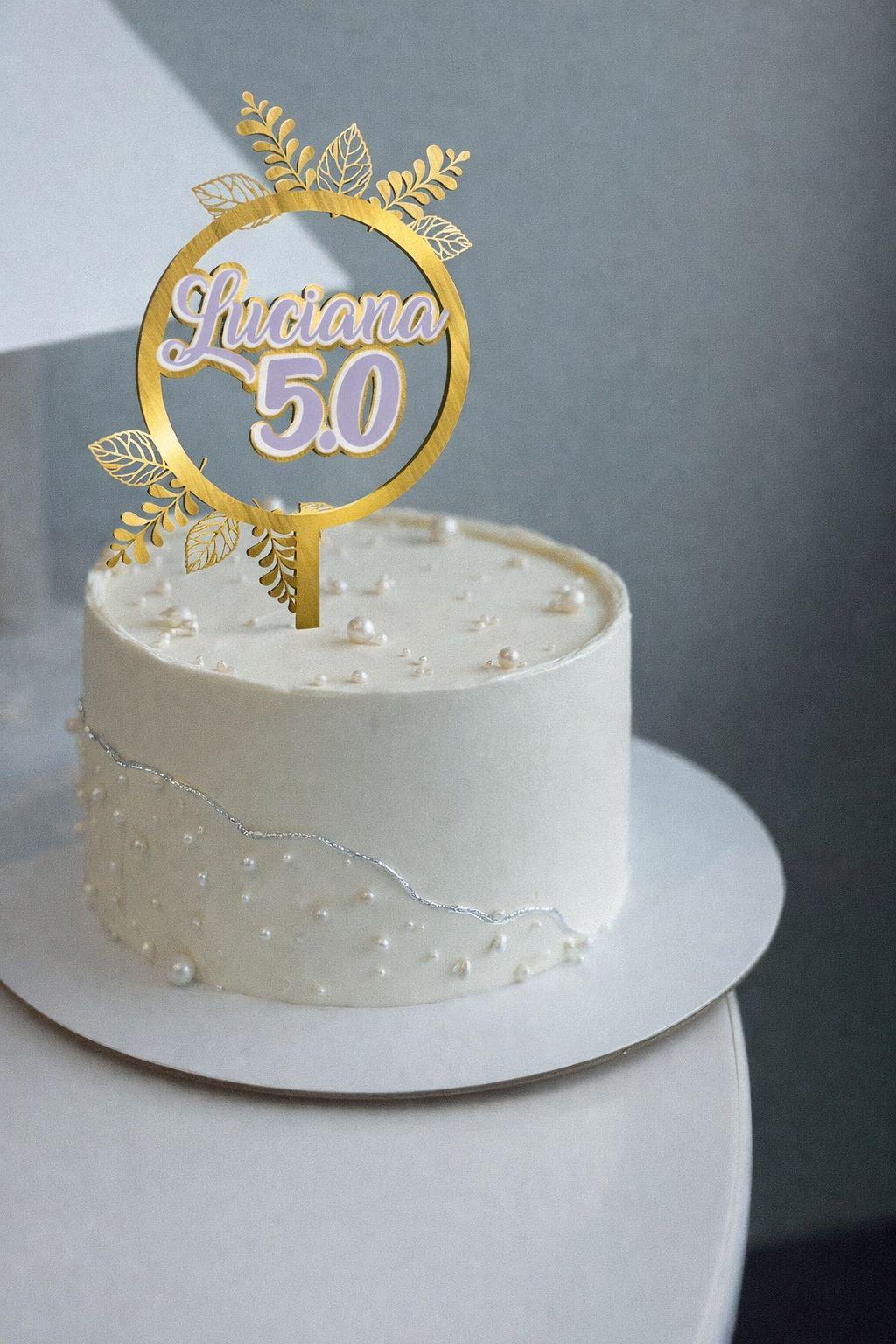 Custom Acrylic Birthday Cake Topper – Elegant Leaves, Personalized Name & Age