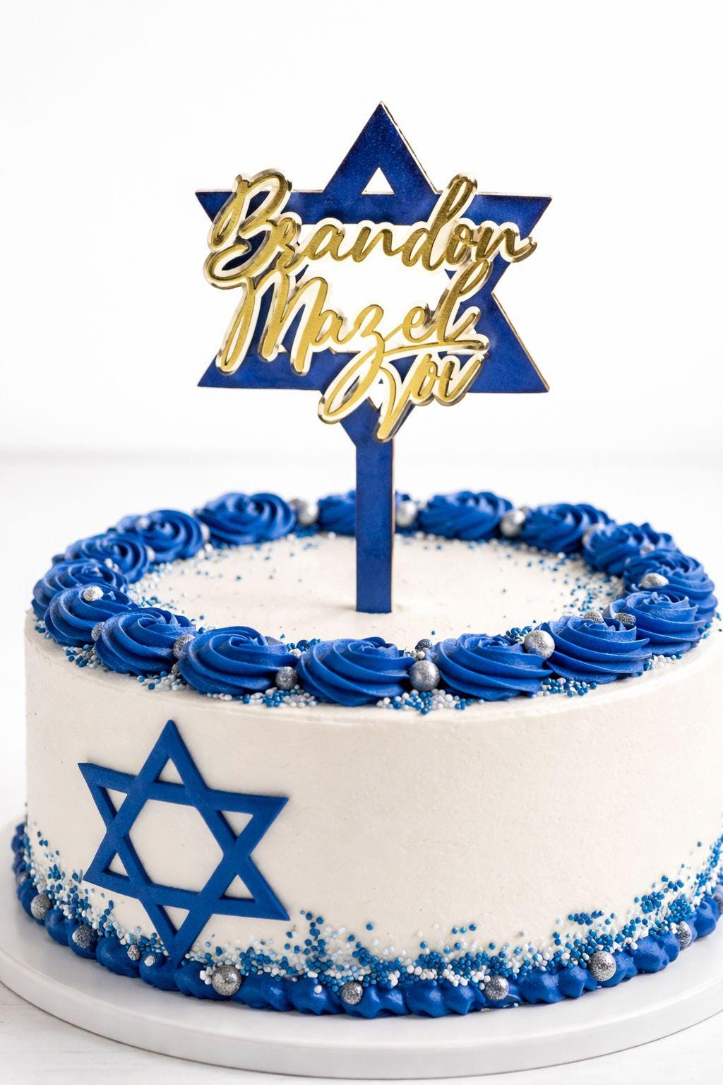 Custom Name Mazel Tov Cake Topper • 3D Relief Acrylic • Bar Mitzvah / Bat Mitzvah • Star of David • Pink Blue Silver Gold • Celebration
