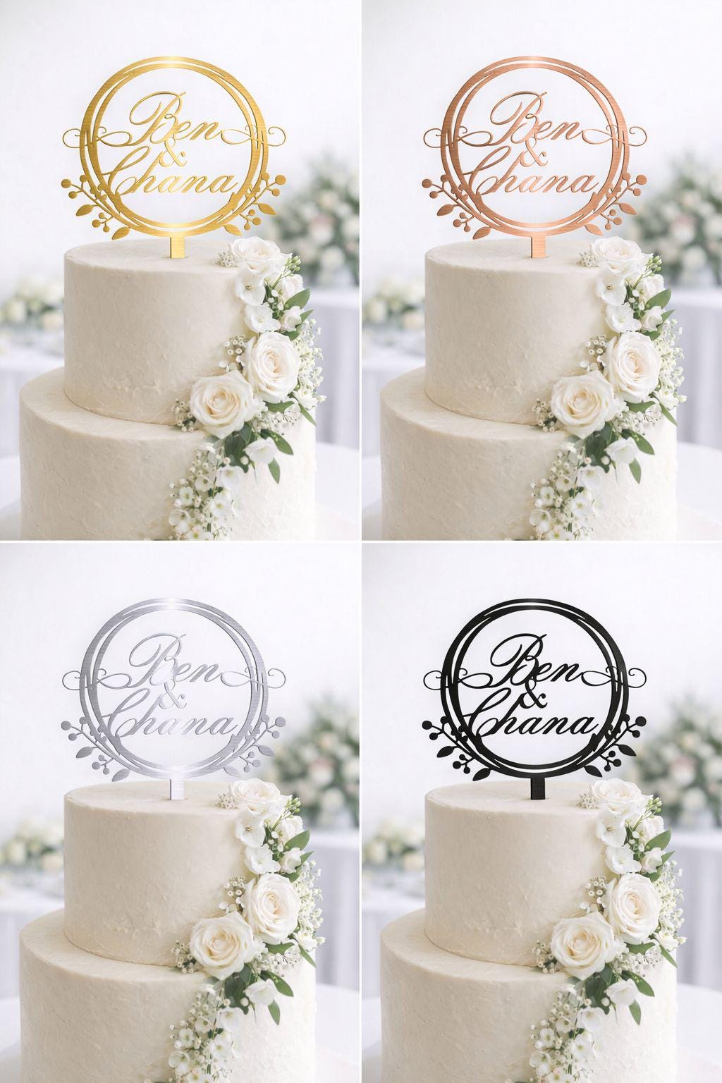Customizable Wedding Cake Topper • Elegant Acrylic, Gold, Silver, Wood