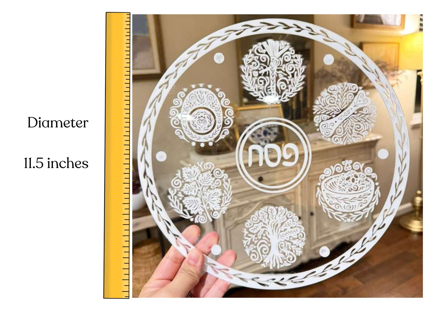 Elegant Acrylic Seder Plate | 11.5" Pesach Plate, Modern Judaica