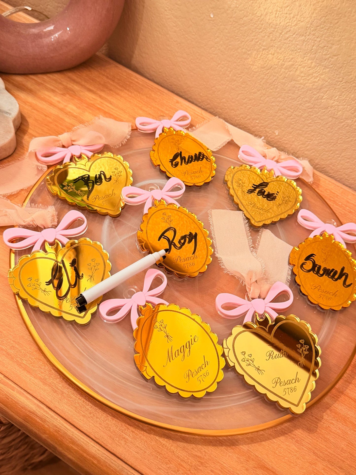 Personalized Mirror Gold Pesach napkin holder/decor | Seder Table Decor, Set of 4