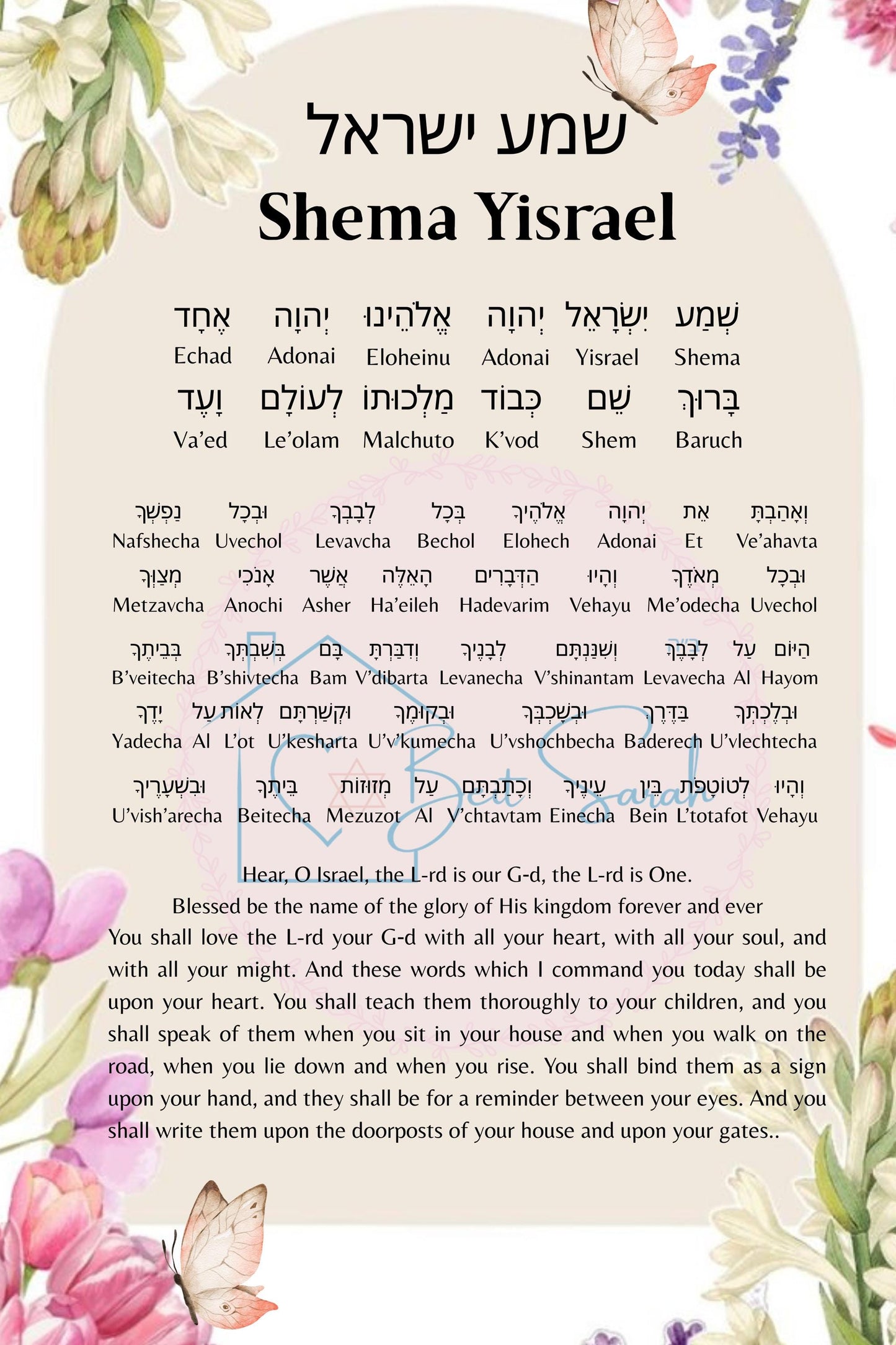 Shema Yisrael Prayer Card | Laminated Hebrew English Judaica