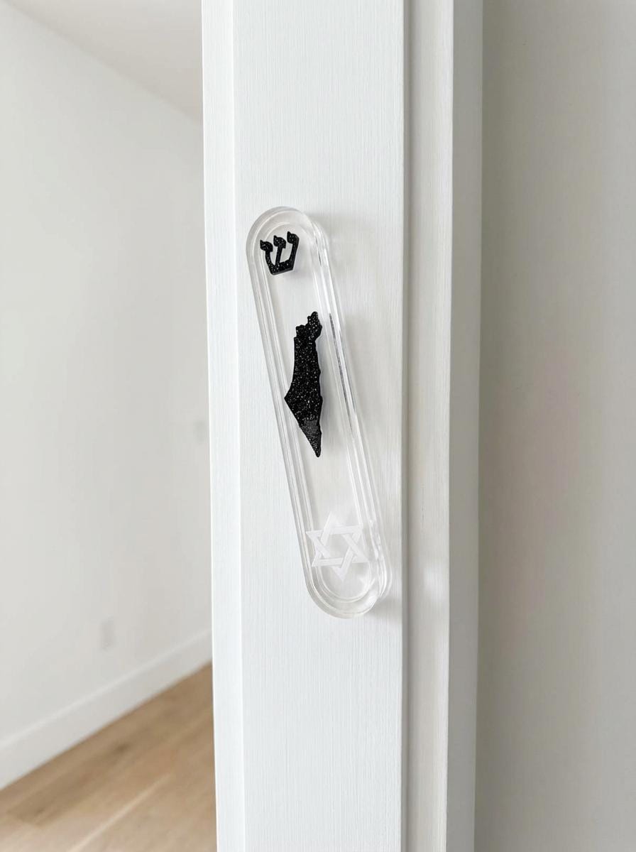 Modern Acrylic Mezuzah Case | Raised Shin, Israel Silhouette, Jewish Home Decor