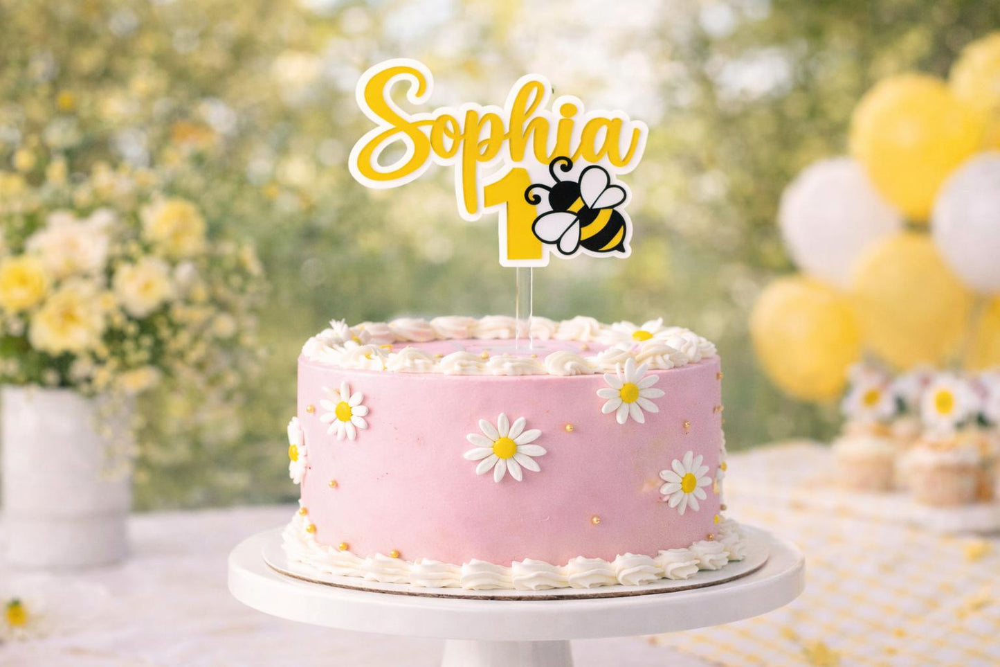 Personalized Bee or Ladybug Cake Topper | Custom Name, Age | Garden Birthday Acrylic