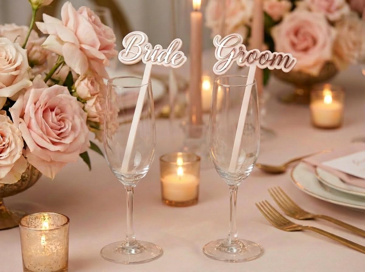 Custom Acrylic Wedding Stir Sticks | Mr Mrs Last Name Established Cocktail Decor