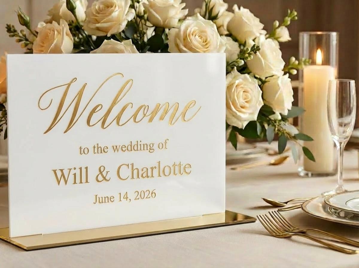 Personalized Black Gold Acrylic Wedding Welcome Sign (8x10 Inches)