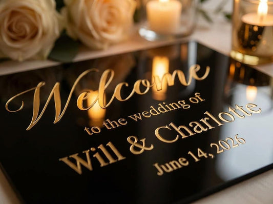 Personalized Black Gold Acrylic Wedding Welcome Sign (8x10 Inches)