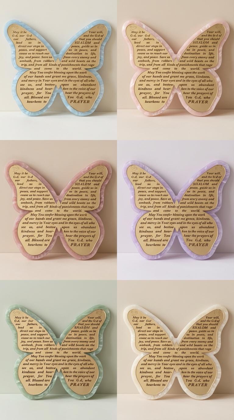 Gold Acrylic Butterfly Traveler's Prayer Wall Decor – Jewish Travel Blessing Judaica