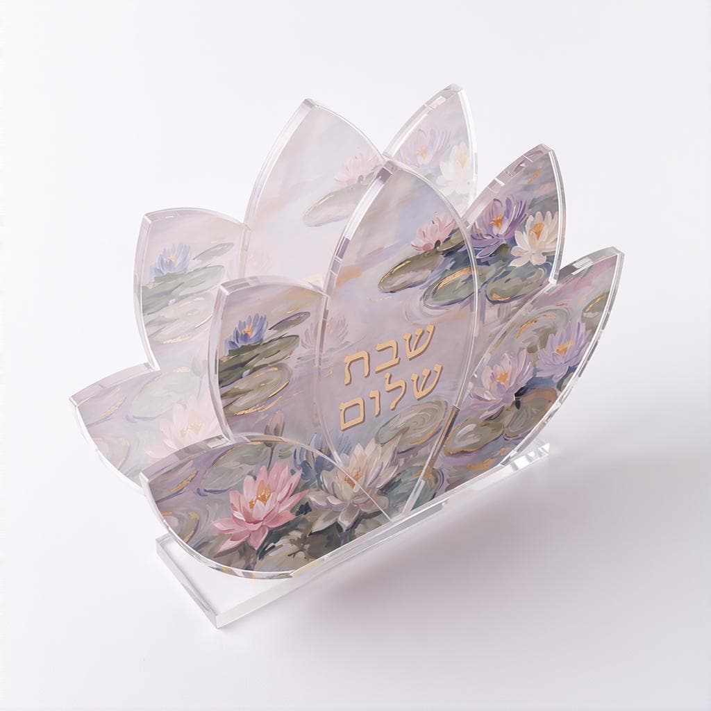 Shabbat Shalom Acrylic Napkin Holder | Water Lily Judaica | Modern Shabbat Table Decor | Jewish Hostess Gift | Luxury Judaica