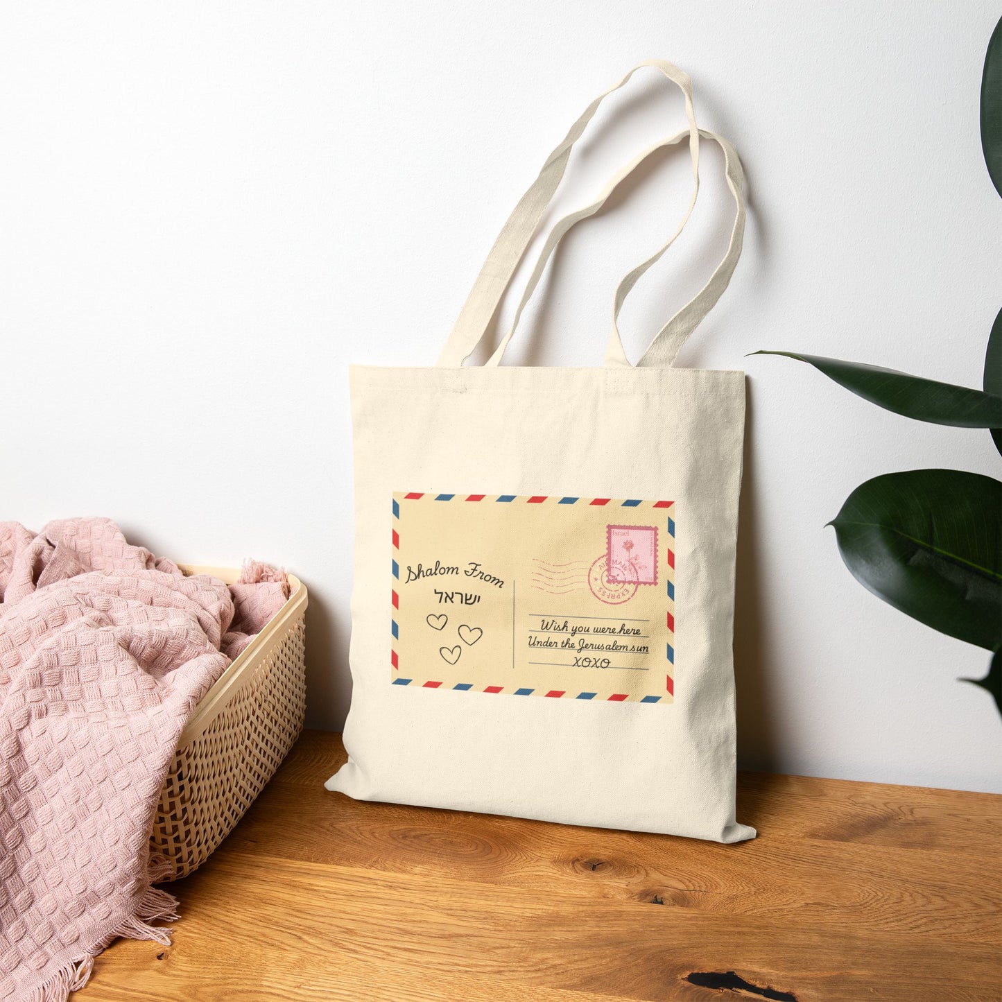 Vintage Love Postcard Cotton Tote Bag – Personalized Letter Design