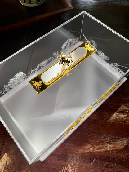Rosh Hashanah Acrylic Honey Cake Box, Clear Judaica Dessert Box, Pomegranate Bee Design, Jewish New Year Table Decor, Yom Tov Gift