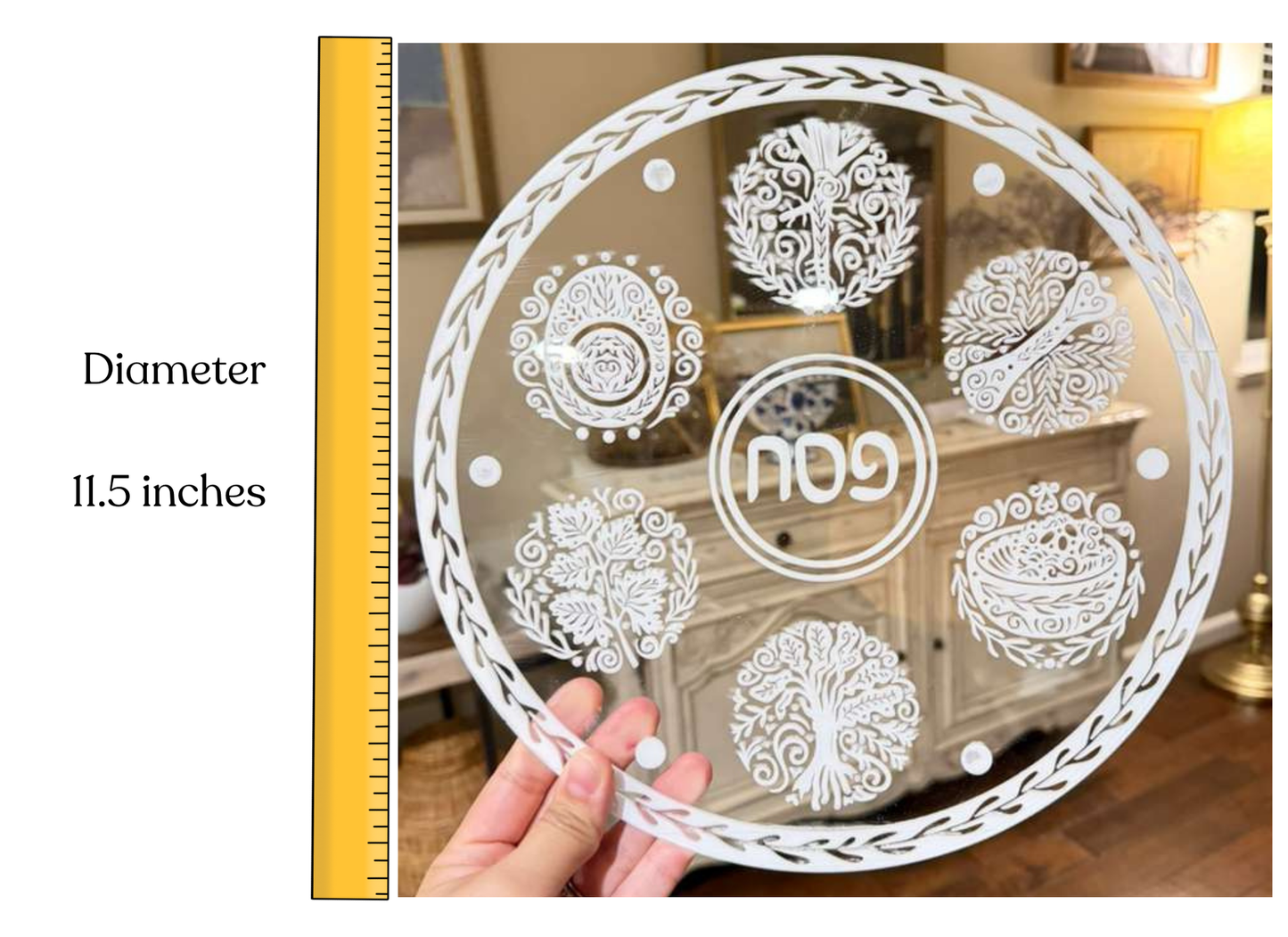 Elegant Acrylic Seder Plate | 11.5" Pesach Plate, Modern Judaica