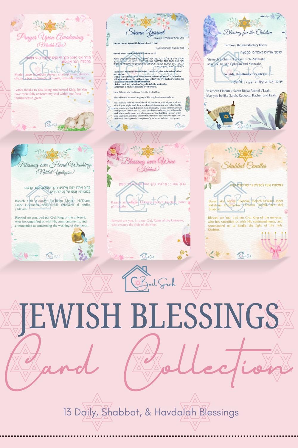13  Blessing Cards | Daily Prayers + Shabbat & Havdalah Spanish and English