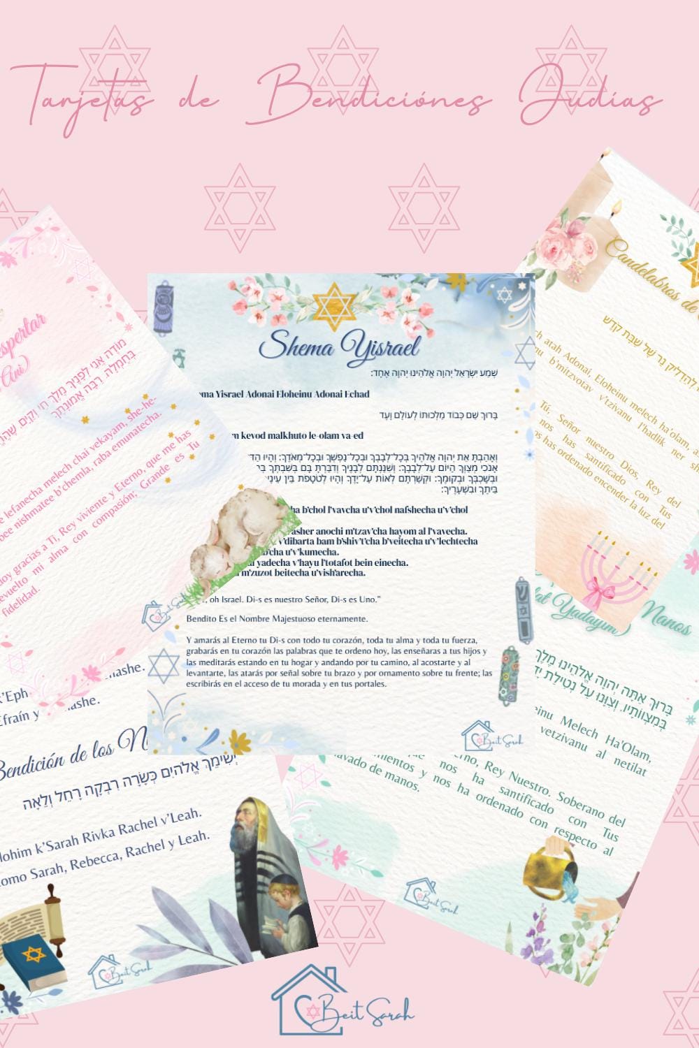 Spanish Tarjetas de Bendiciones Judias | Oraciones Diarias + Shabbat & Havdalah