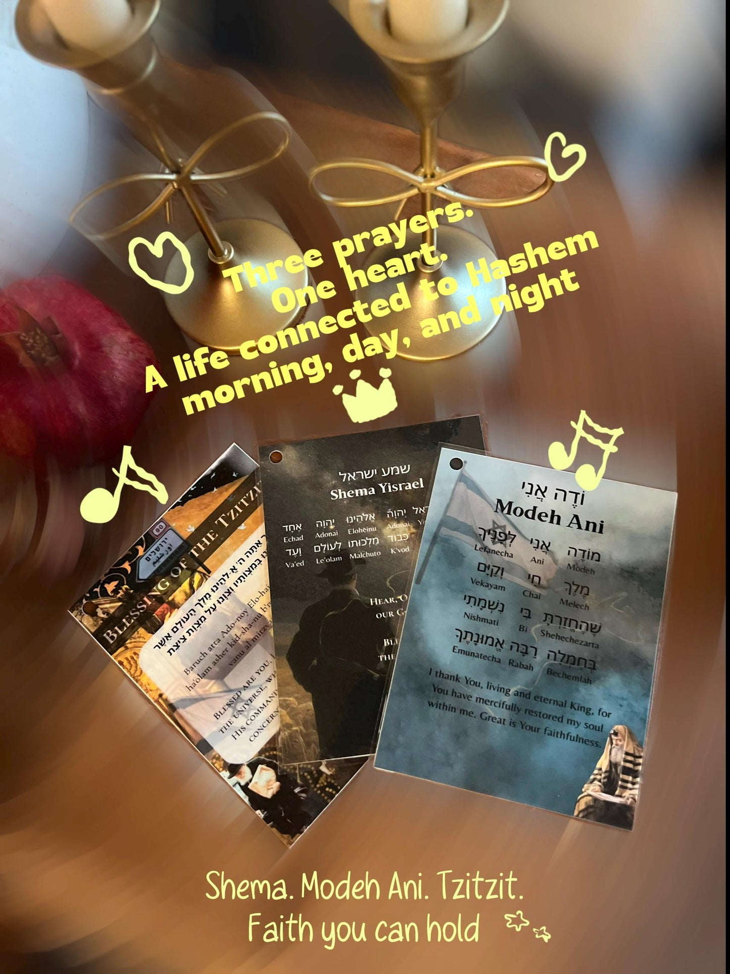 Modeh Ani, Tzitzit, Shema Blessing Laminated  Prayer (5.4x4)