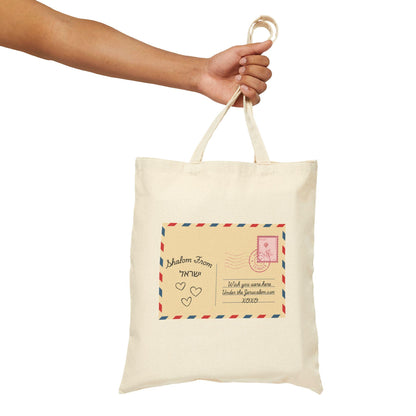 Israel Postcard Tote Bag | Vintage Air Mail Design, Romantic Quote