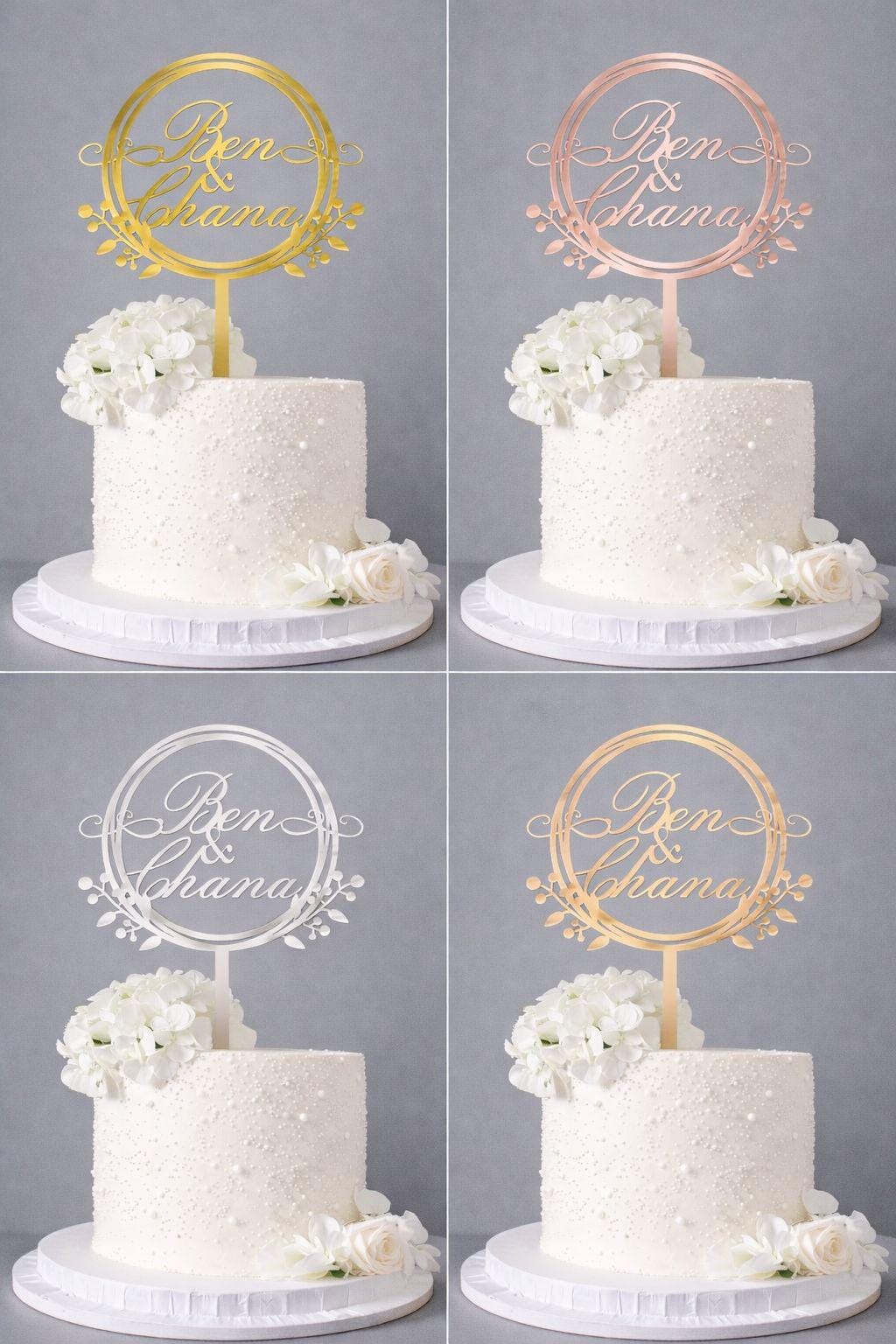 Customizable Wedding Cake Topper • Elegant Acrylic, Gold, Silver, Wood