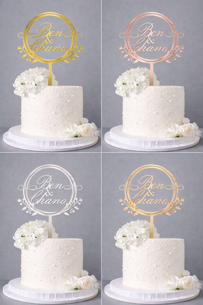 Customizable Wedding Cake Topper • Elegant Acrylic, Gold, Silver, Wood