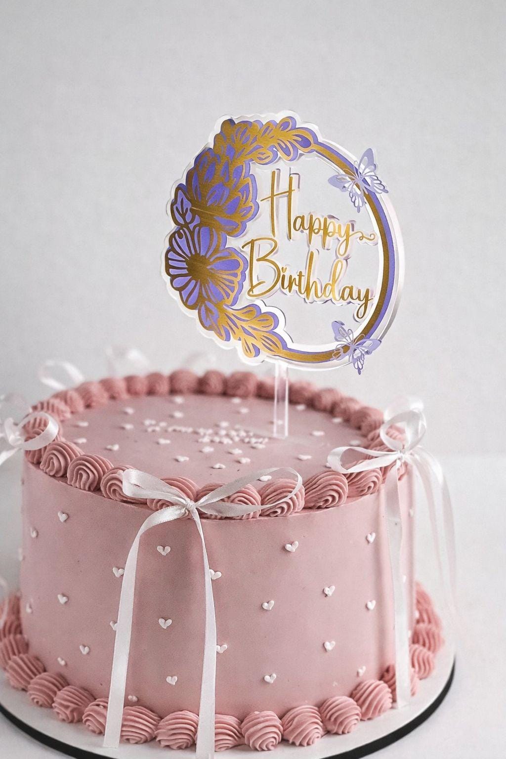 Floral Butterfly Birthday Cake Topper – Acrylic Gold Party Decor