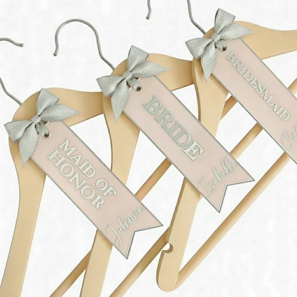 Personalized Wedding Hanger - Acrylic Tag| Custom Name | Bride Bridesmaid Maid of Honor | Quinceañera Dress Hanger | Sweet 15 Keepsake