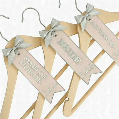 Personalized Wedding Hanger - Acrylic Tag| Custom Name | Bride Bridesmaid Maid of Honor | Quinceañera Dress Hanger | Sweet 15 Keepsake