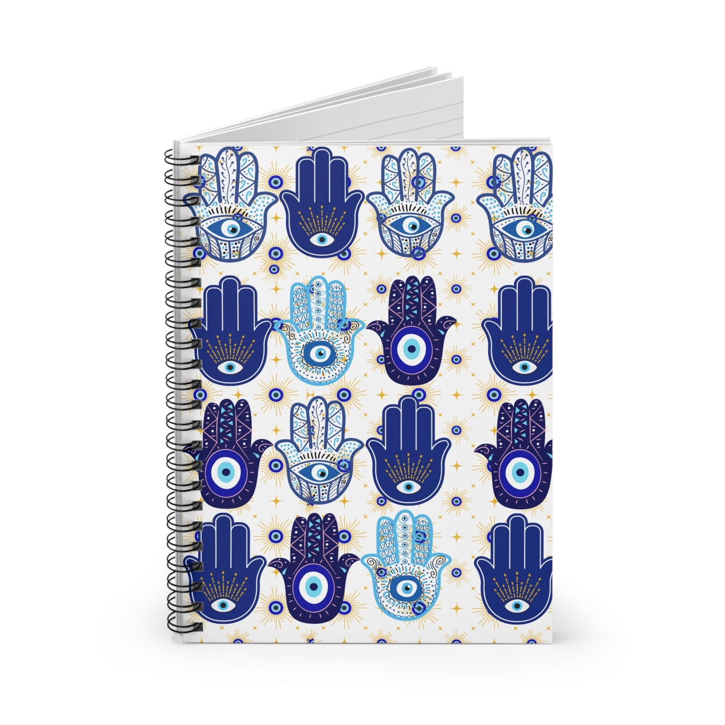 Blue Hamsa Hand Pattern Spiral Notebook | Evil Eye Journal