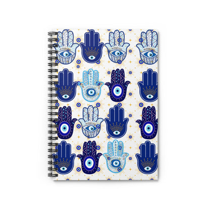 Blue Hamsa Hand Pattern Spiral Notebook | Evil Eye Journal
