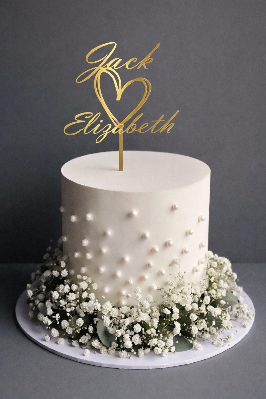 Custom Heart Script Wedding Cake Topper • Gold, Rose Gold, Silver, Black