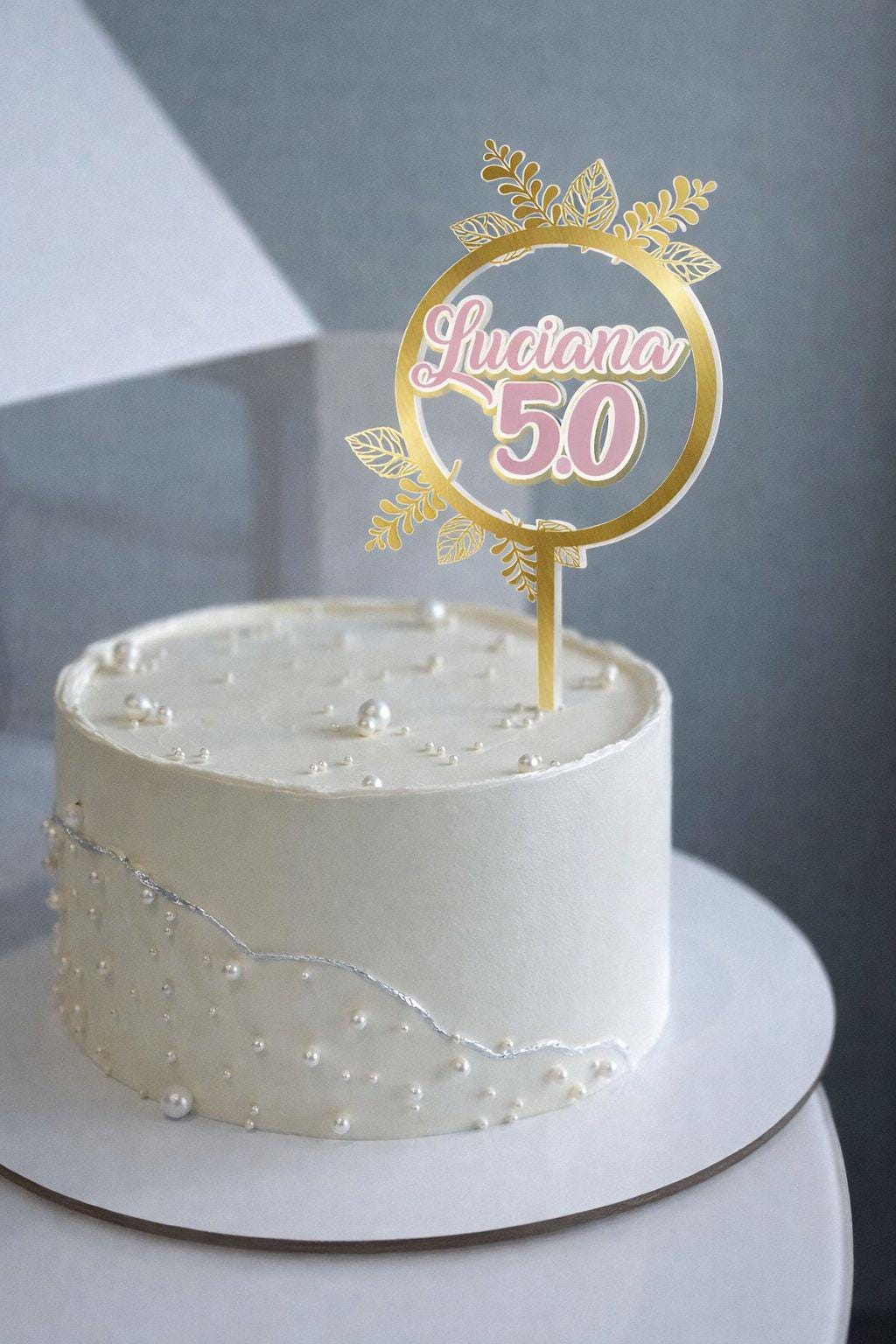 Custom Acrylic Birthday Cake Topper – Elegant Leaves, Personalized Name & Age