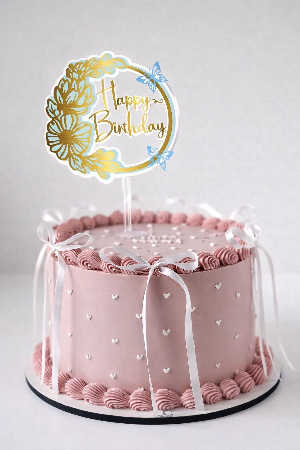 Floral Butterfly Birthday Cake Topper – Acrylic Gold Party Decor