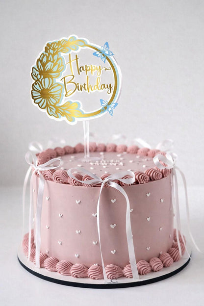 Floral Butterfly Birthday Cake Topper – Acrylic Gold Party Decor