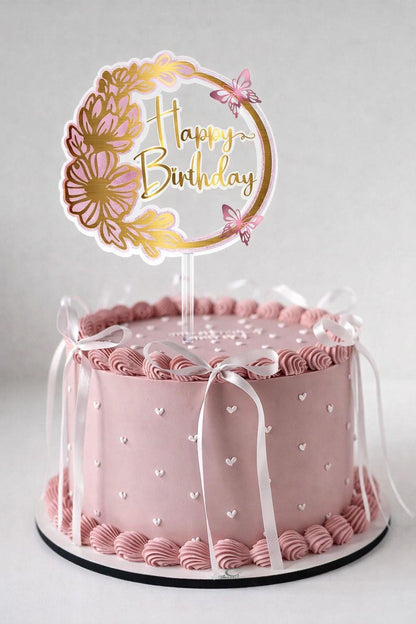 Floral Butterfly Birthday Cake Topper – Acrylic Gold Party Decor