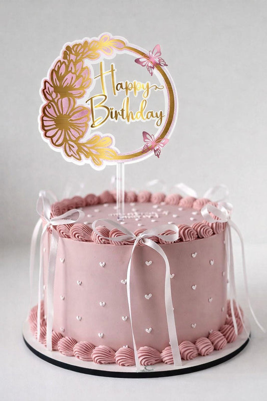 Floral Butterfly Birthday Cake Topper – Acrylic Gold Party Decor
