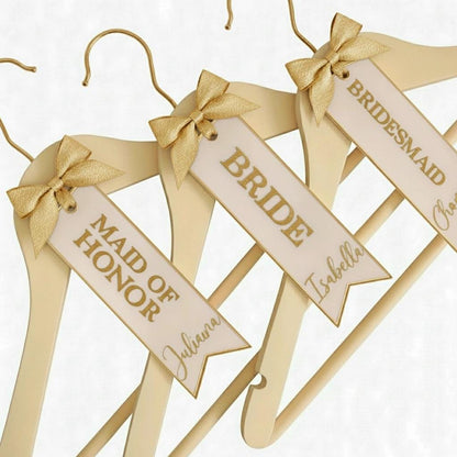 Personalized Wedding Hanger - Acrylic Tag| Custom Name | Bride Bridesmaid Maid of Honor | Quinceañera Dress Hanger | Sweet 15 Keepsake