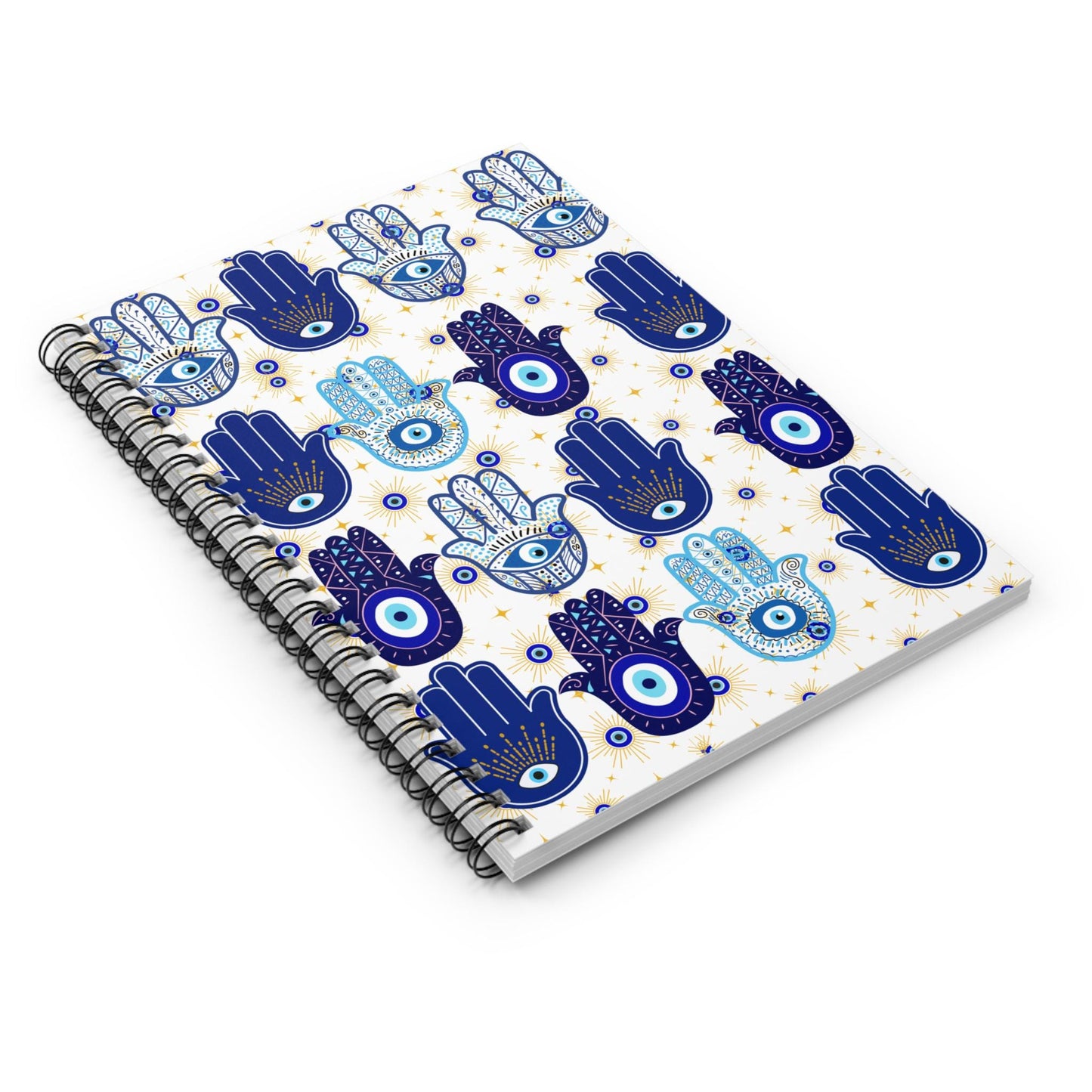 Blue Hamsa Hand Pattern Spiral Notebook | Evil Eye Journal