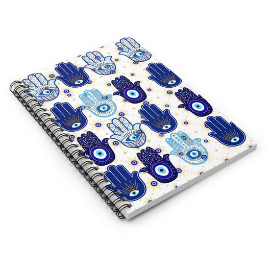 Blue Hamsa Hand Pattern Spiral Notebook | Evil Eye Journal