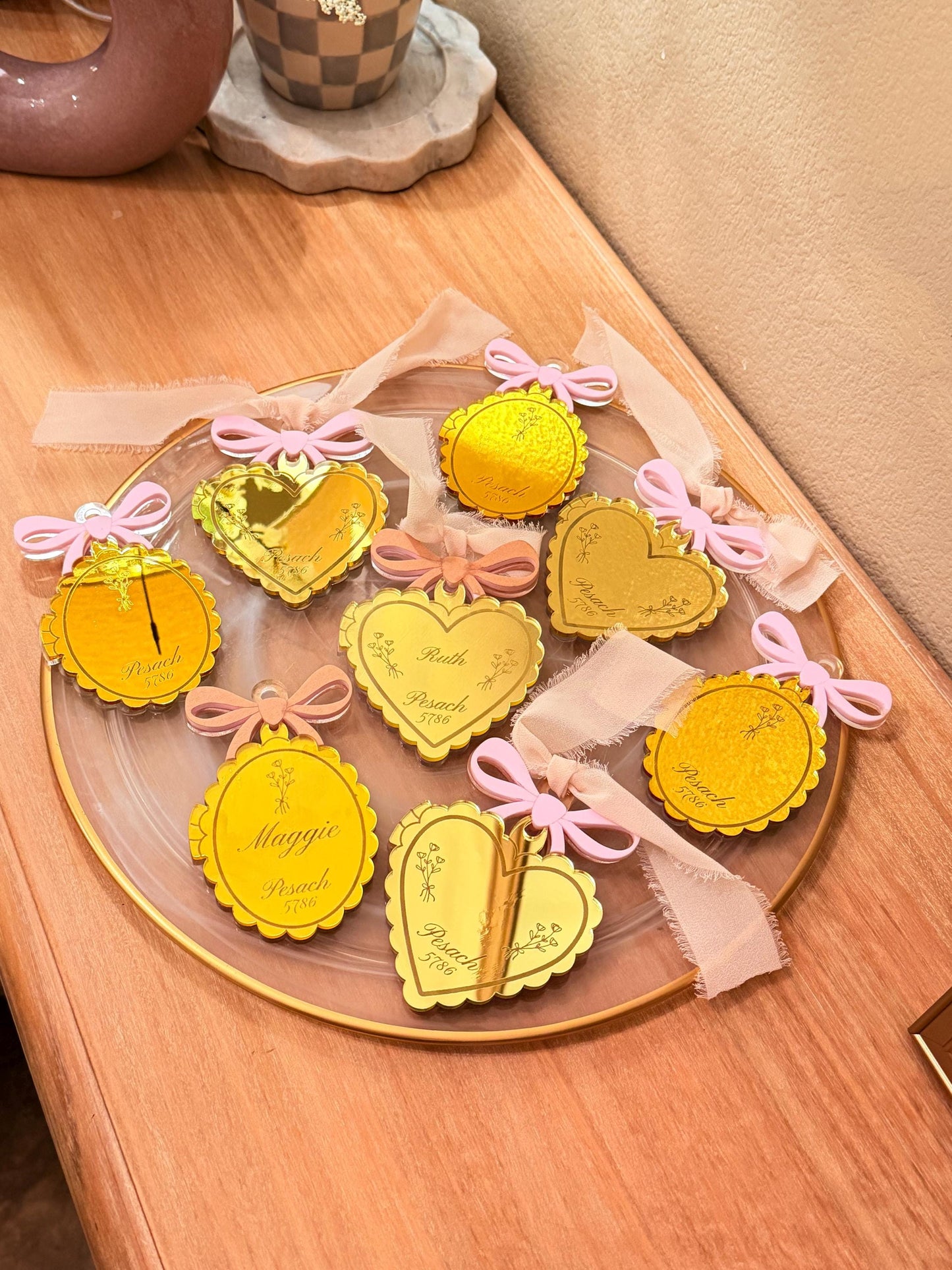 Personalized Mirror Gold Pesach napkin holder/decor | Seder Table Decor, Set of 4