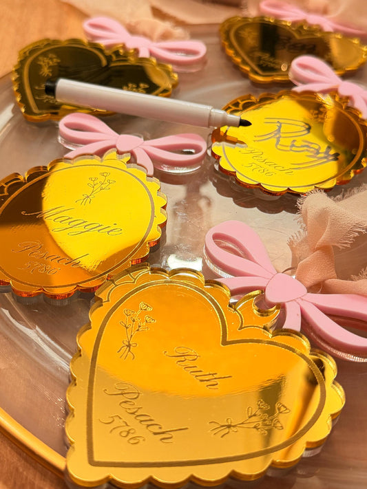 Personalized Mirror Gold Pesach napkin holder/decor | Seder Table Decor, Set of 4