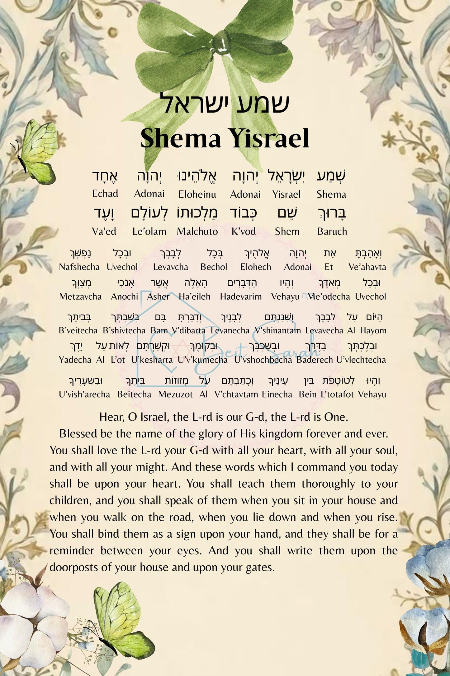Shema Yisrael Prayer Card | Laminated Hebrew English Judaica