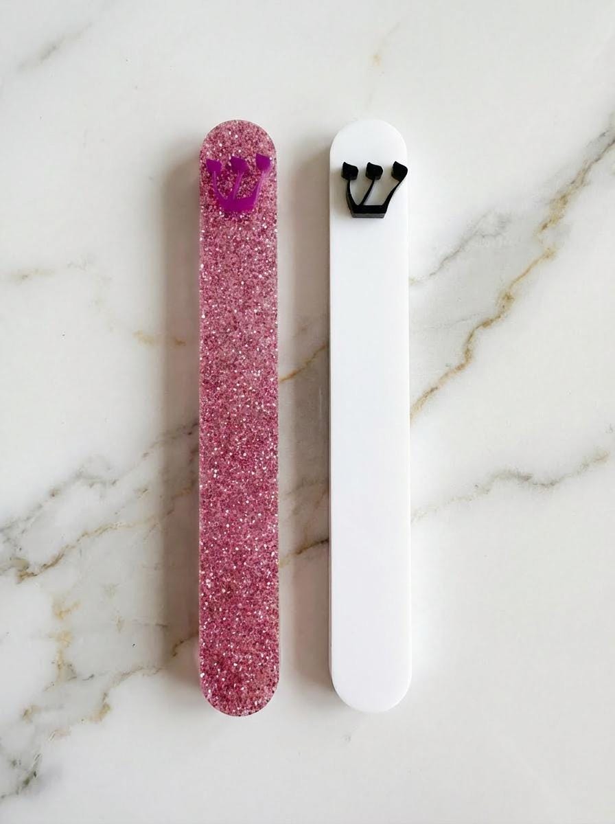 Modern Acrylic Mezuzah Case | Pink Glitter, Frosted White, Raised Shin