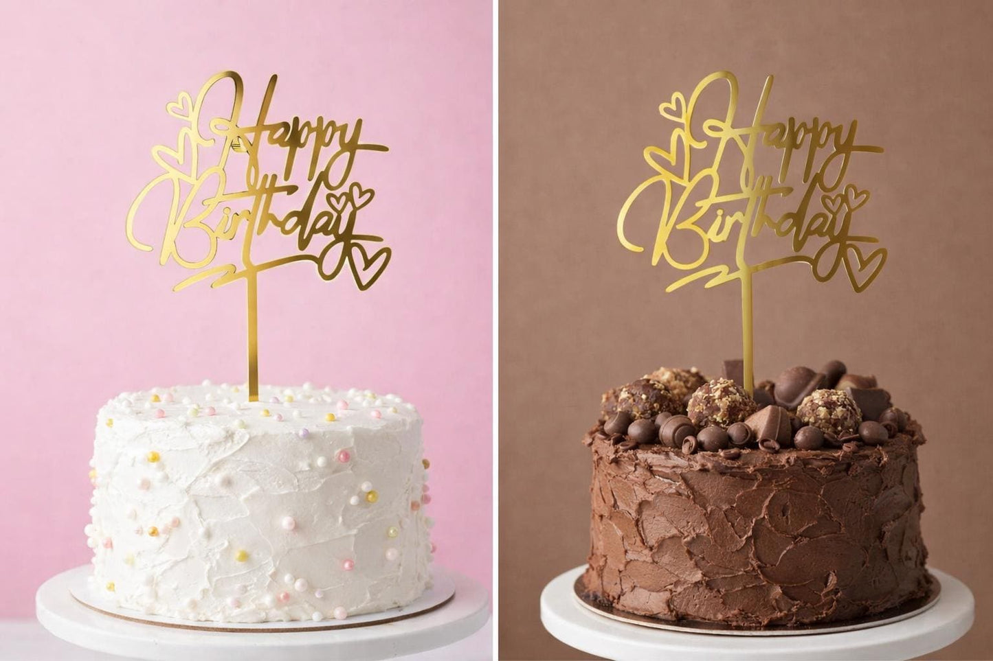 Double-Layer Happy Birthday Cake Topper | Mirror Gold Acrylic Elegant Script Decor