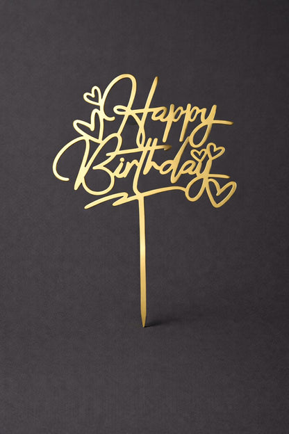 Double-Layer Happy Birthday Cake Topper | Mirror Gold Acrylic Elegant Script Decor