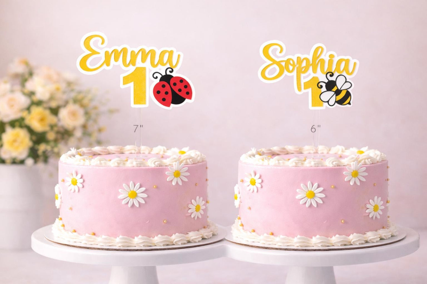 Personalized Bee or Ladybug Cake Topper | Custom Name, Age | Garden Birthday Acrylic