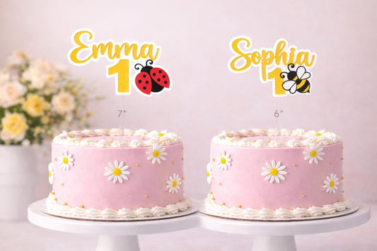 Personalized Bee or Ladybug Cake Topper | Custom Name, Age | Garden Birthday Acrylic