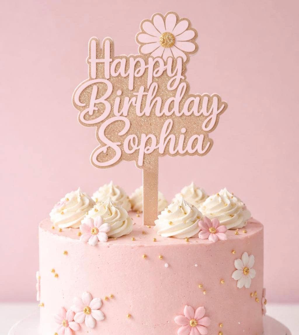 Personalized Daisy Floral Birthday Cake Topper | Double Layer Acrylic Custom Name Age