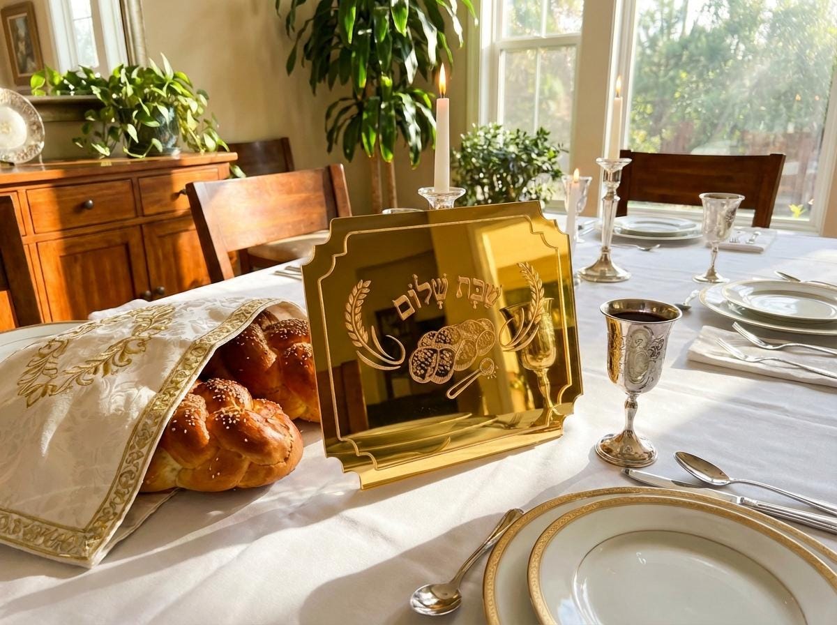 Gold Mirror Challah Tray | Elegant Shabbat Table Decor