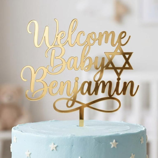 Personalized Welcome Baby Cake Topper | Jewish Brit Milah Simchat Bat Acrylic Sign