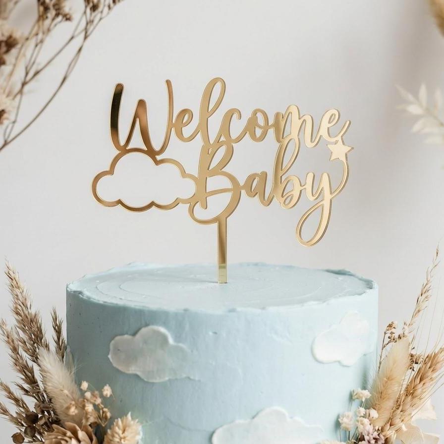 Personalized Baby Shower Cake Topper | Custom Welcome Baby Name Sign