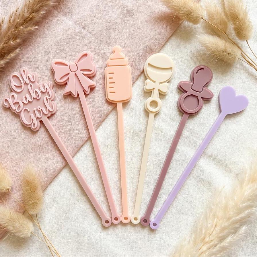 Pastel Baby Shower Drink Stirrers | Acrylic Stir Sticks, Baby Icons, Party Decor